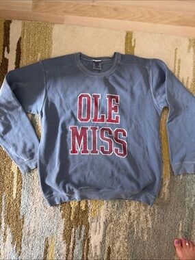 Blue Crewneck Sweatshirt with Red 'OLE MISS' Appliqué